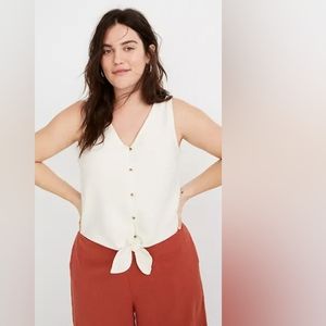 Madewell Ivory Ribbed Crop Tank Top Medium Tie Up